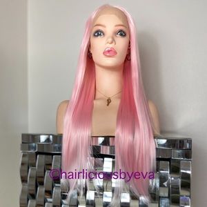 Pink wig straight lace front 24 inch long